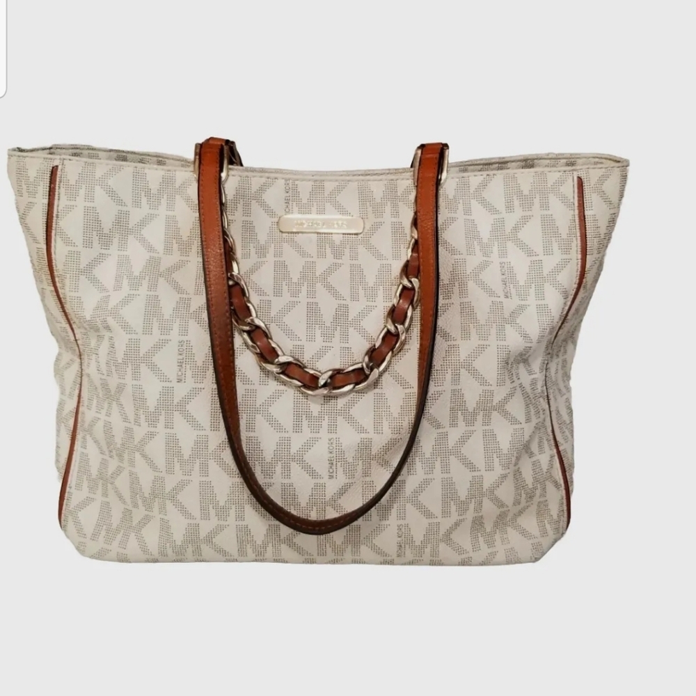 Sold! MICHAEL Michael Kors Harper Signature Cream Shoulder Handbag Tote - Picture 3 of 13